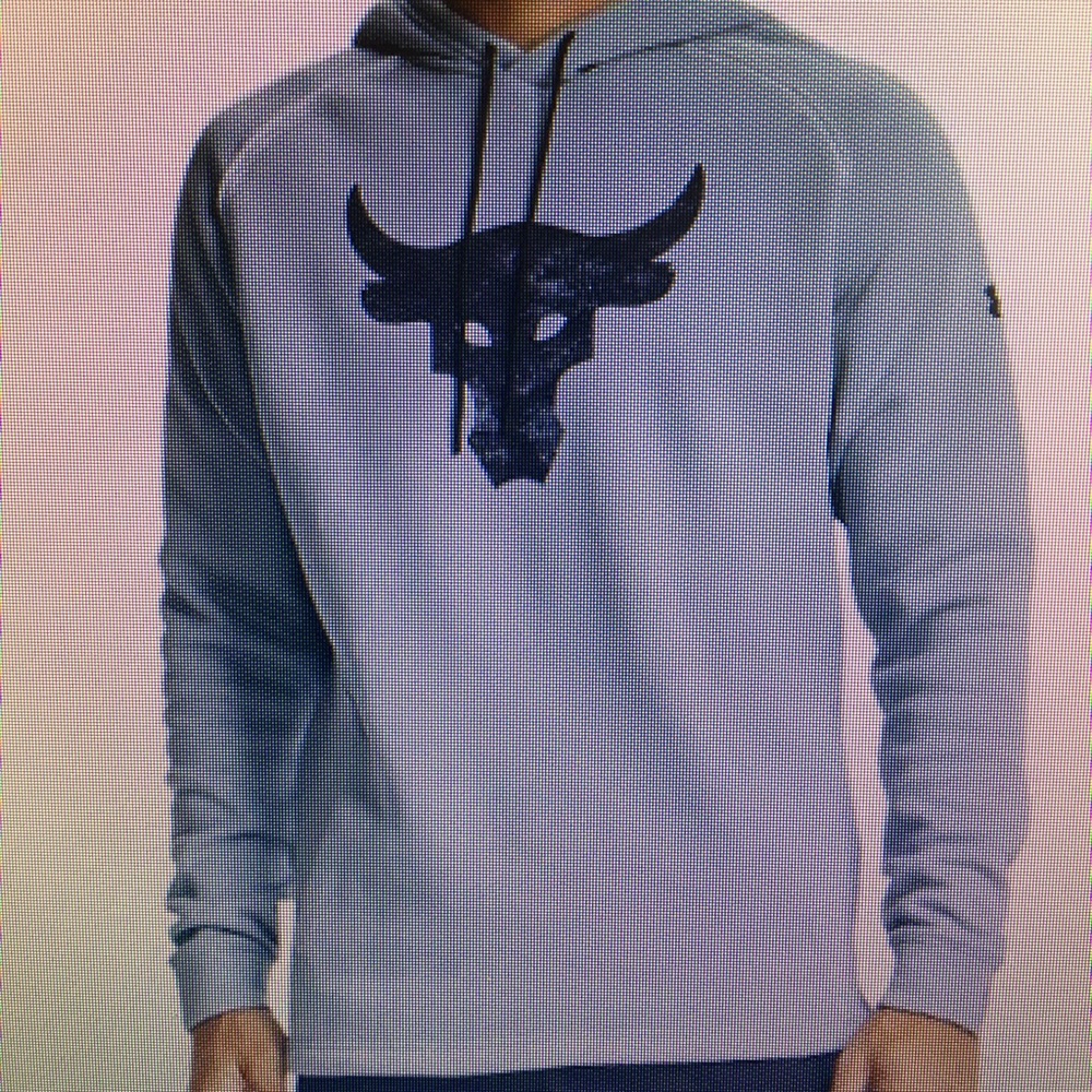 Men’s Under Armour Project Rock Charged Hoodie light blue w dark blue writing XL